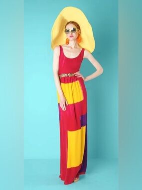 Alice + Olivia Resort 2012 Silk Color Block Maxi Dress Beach Summer Designer Med